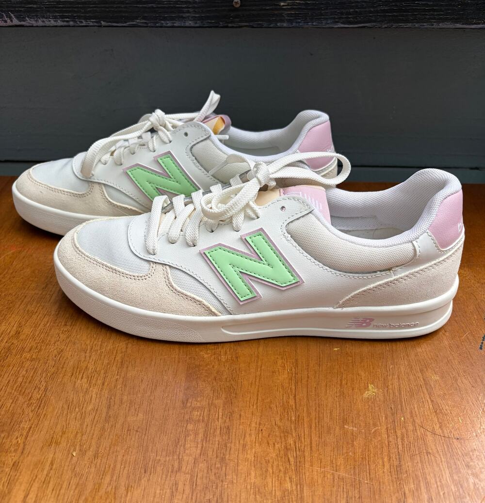 New Balance CT300PG3 White Pink Green Court Sneakers Women's 9 Men's 7.5